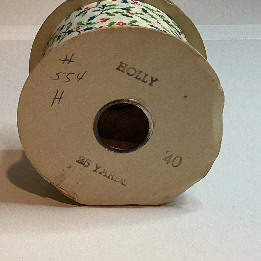 Vintage Christmas Holly Berry Fabric Ribbon 2.5 Inch Spool Holiday Decor 25 yard